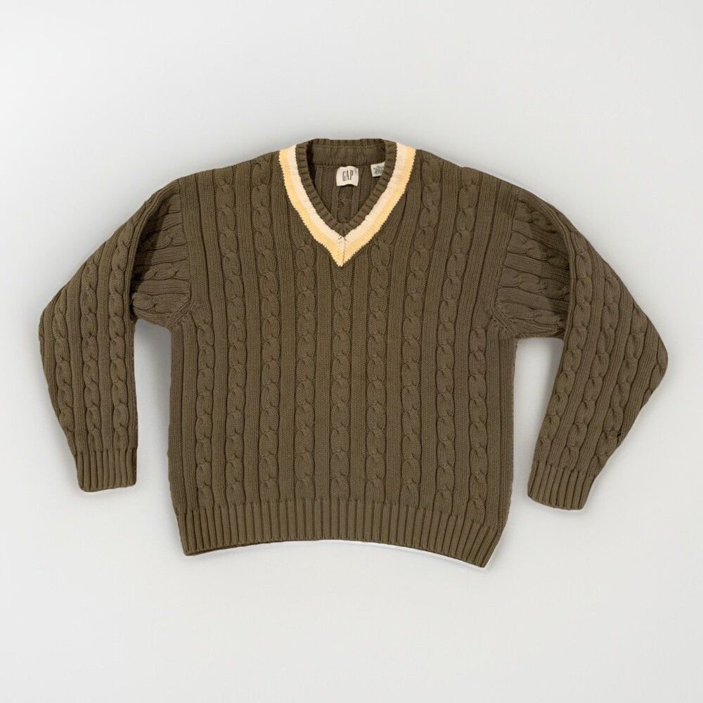 Vintage Gap Tennis Sweater Mens XL Chunky Cable Knit Preppy 90s Y2K Green